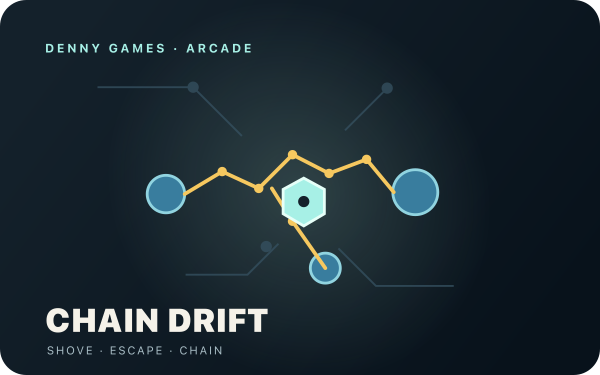 Chain Drift — Cyan player and drifting mines linked by a glowing chain reaction