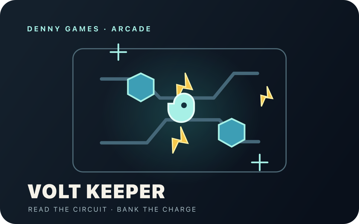 Volt Keeper — A cyan probe grounding a spark inside an electric circuit field