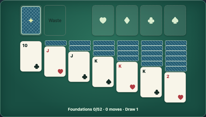 Klondike Solitaire — actual game board