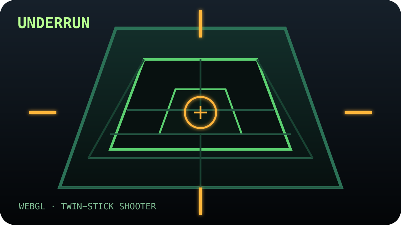 UNDERRUN — Neon green 3D facility corridor with a target reticle